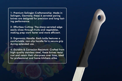 SMI 6 Pcs Paring Knife Set Serrated Solingen Germany Vegetable Knife Fruit Kitchen Knife Flexible Multi Color