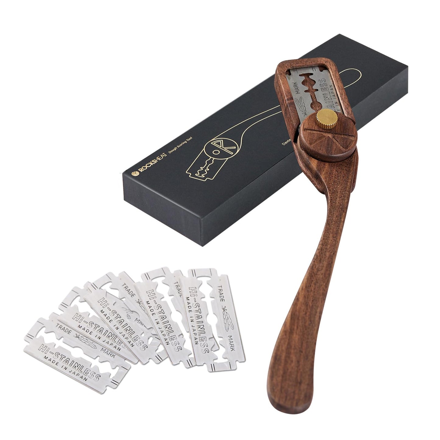 ROCKSHEAT Brotmesser mit Klingenschutz, Sauerteigmesser mit 5 Federklingen, Brotmesser, Brotmesser der Dexterous-Cut Serie (ELEGANT)