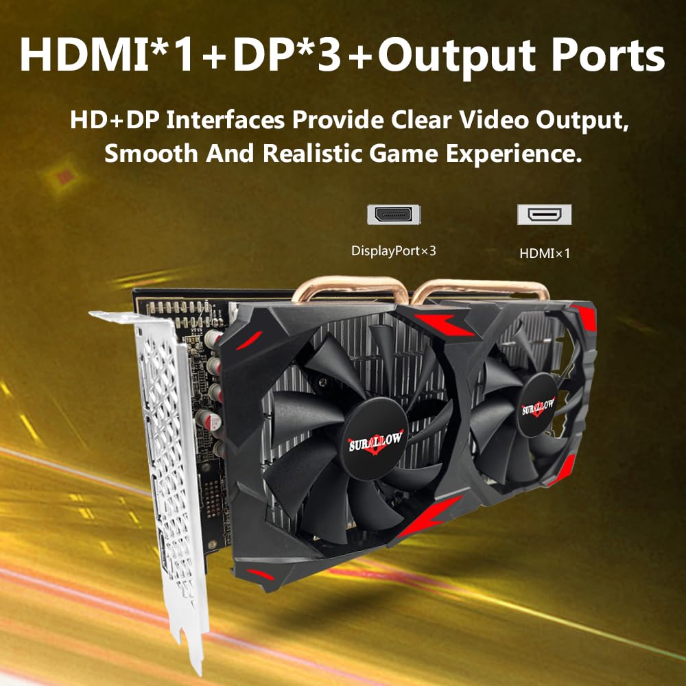 SURALLOW RX 580 8GB Grafikkarte, 2048SP, GDDR5, 256 Bit Grafikkarte für Gaming-PC, PCIE 3.0, Twin Freeze Lüfter Computer-Grafikkarte mit HDMI/DP/Anschlüssen