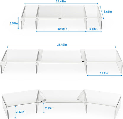 X-cosrack Clear Acrylic Monitor Stand Riser, 3 Shelves Adjustable Dual Monitor Stand with Anti-Slip Mat, Premium Desk Organizer for Home Office, Laptops, PCs, Printers, TVs