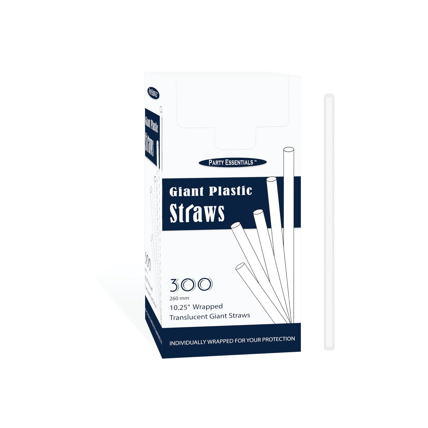 Party Essentials Einweg-Trinkhalme aus Kunststoff, 26 cm (10,25 Zoll) extra lang/300 Stück, einzeln verpackt, transparent