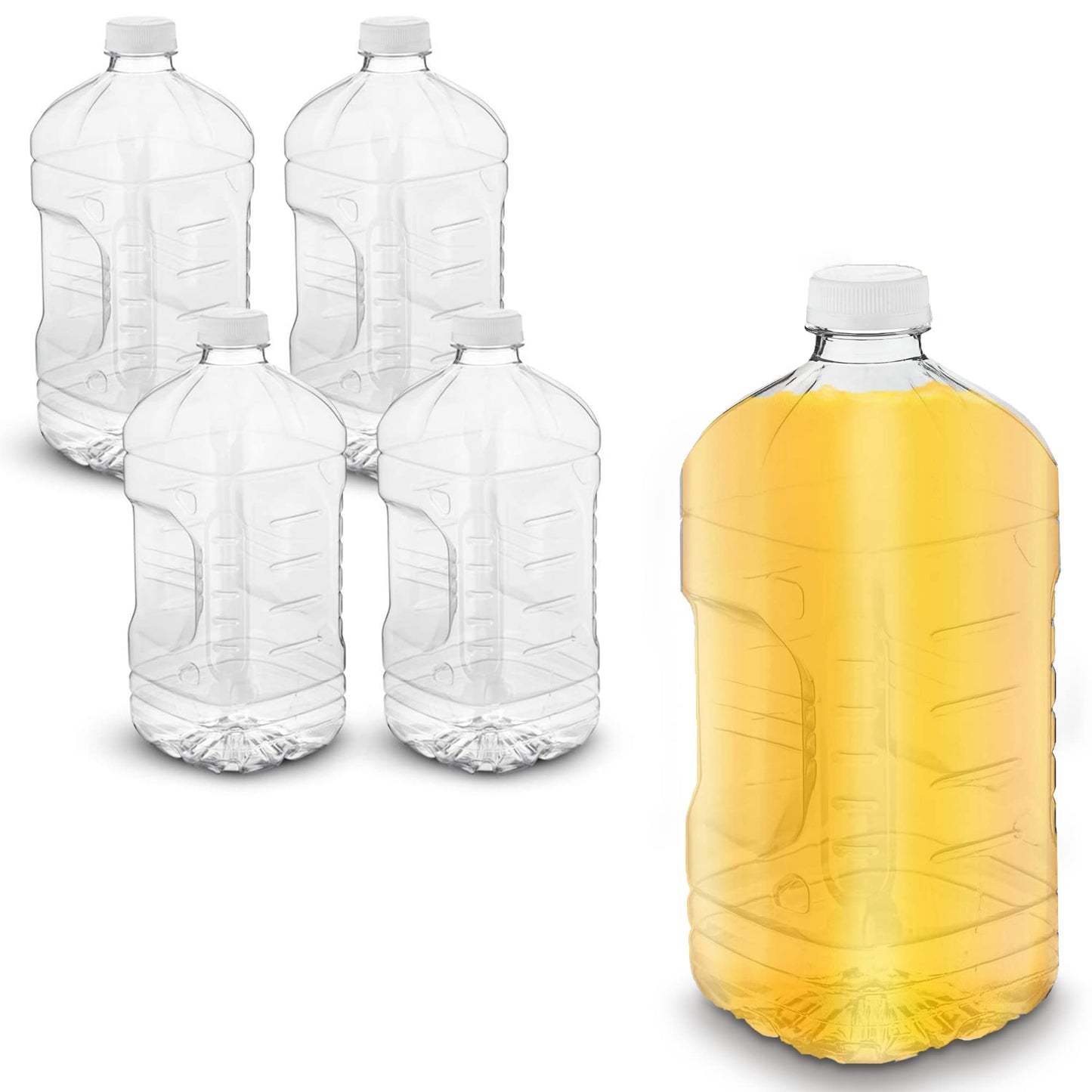 MT Products Saftflaschen aus transparentem PET-Kunststoff, 1,9 Liter (64 oz) – Leerbehälter mit Originalitätsverschluss (4er-Set) – Hergestellt in den USA