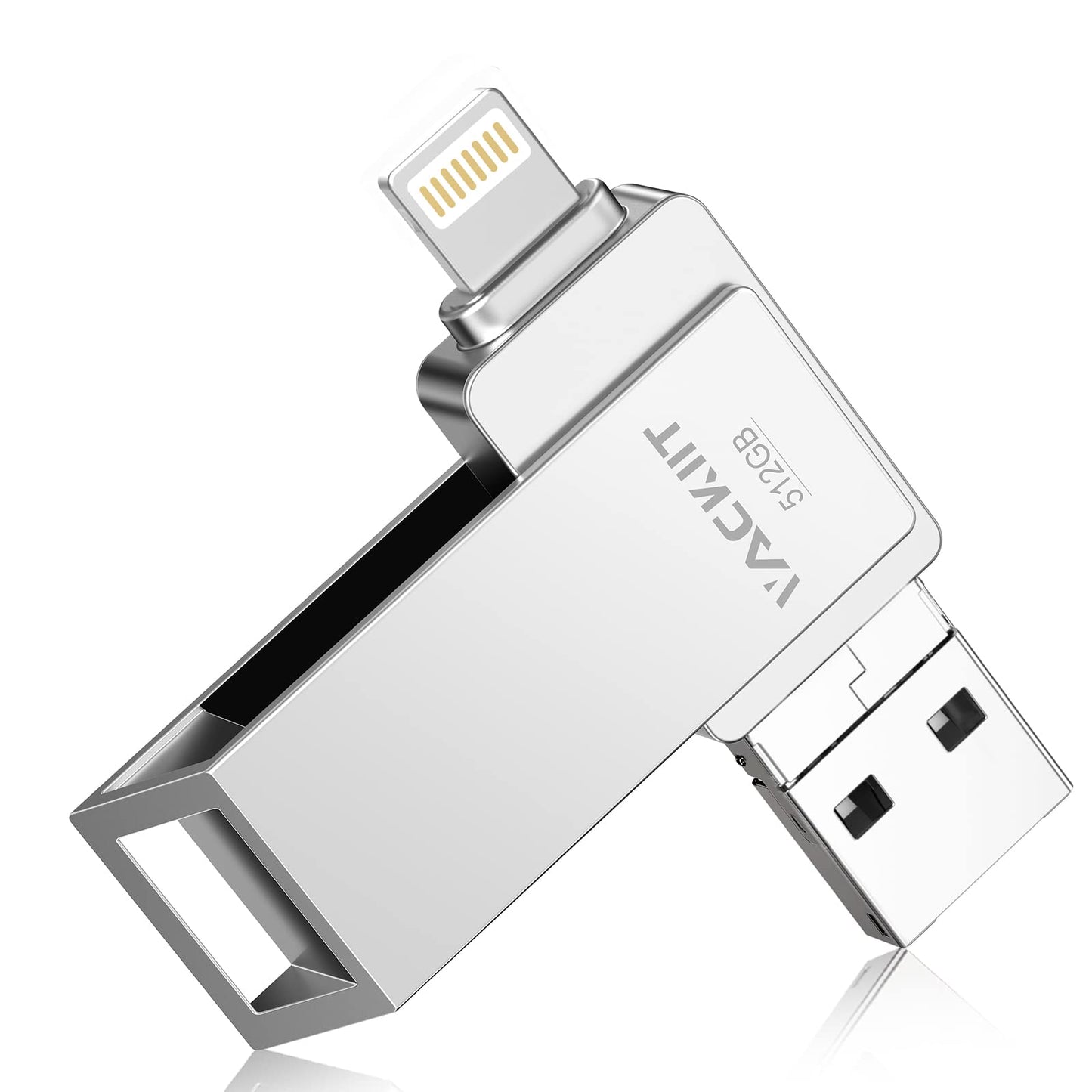 MFi-zertifizierter 512-GB-USB-Stick 3.0 High Speed ​​3ni1, externer Speicher, kompatibel mit iPhone/PC/iPad/Android/weiteren Geräten für Foto- und Videoübertragung, Speicherung und Datensicherung (512-Silber)