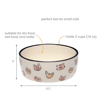 Birnenförmige Keramikschüssel, Fassungsvermögen: 2 Tassen, niedliches, schnurrbartfreundliches Geschirr mit Katzenmotiv, rutschfest, mikrowellen- und spülmaschinengeeignet, klein/mittel