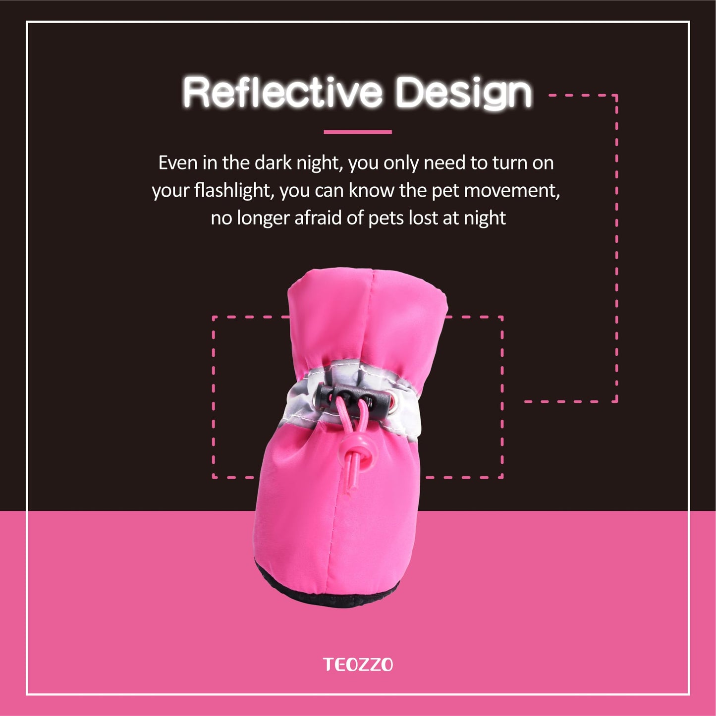 TEOZZO Hundeschuhe für heißen Asphalt, rutschfeste Sohle, Pfotenschutz, reflektierende Streifen, 4er-Pack, Rosa, 3