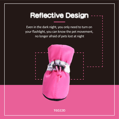 TEOZZO Hundeschuhe für heißen Asphalt, rutschfeste Sohle, Pfotenschutz, reflektierende Streifen, 4er-Pack, Rosa, 3