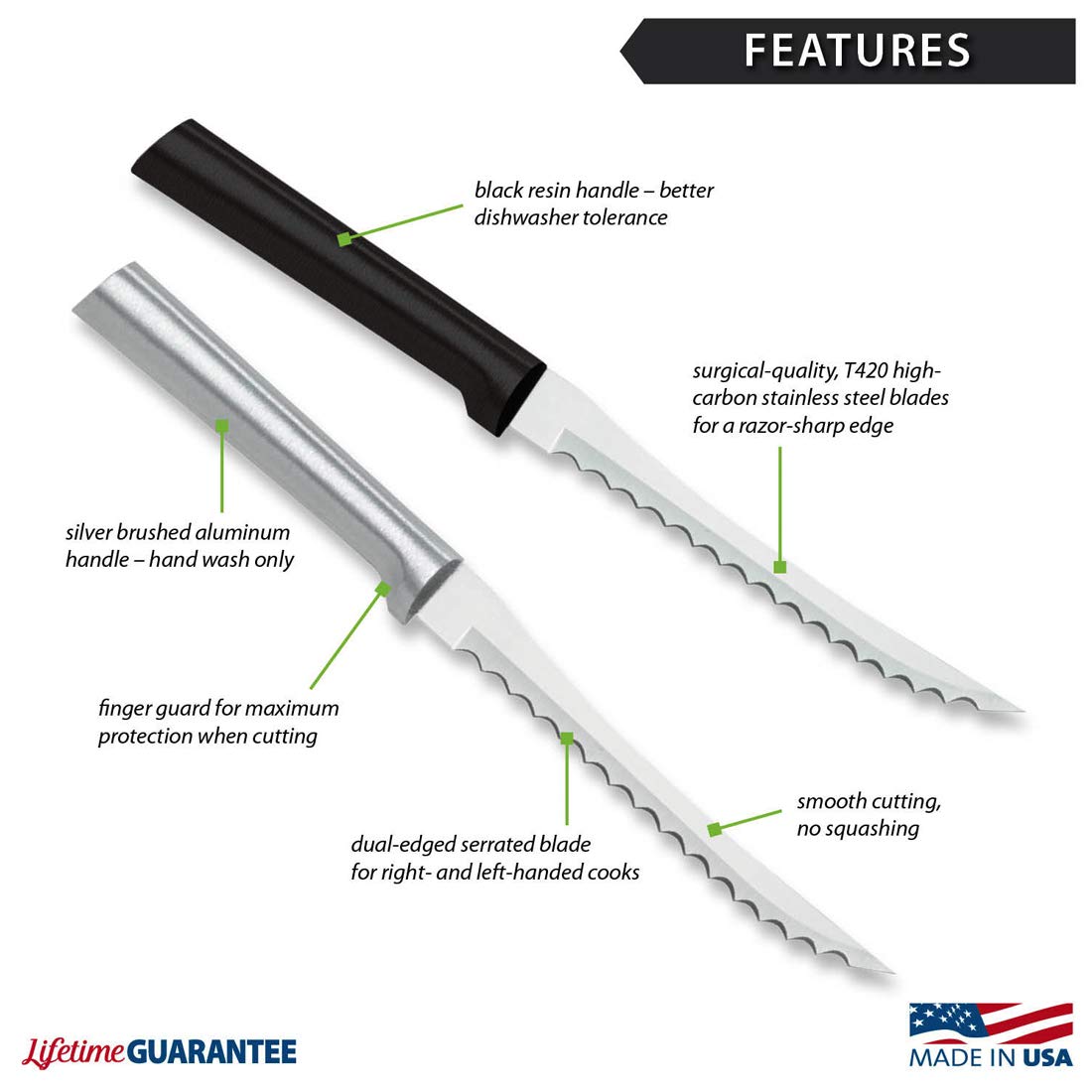 RADA Tomatenschneidermesser (R126), 12,7 cm lange, hohlgeschliffene Klinge aus Edelstahl mit Wellenschliff, hergestellt in den USA, silberner Griff