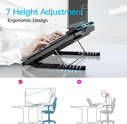 LIANGSTAR Laptop-Kühlpad, Laptop-Kühler mit 6 leisen Lüftern für 12-17 Zoll Notebooks, Gaming-Lüfter, stabiler Ständer, 7-fach höhen- und windgeschwindigkeitsverstellbar, 2 USB-Anschlüsse und Handyhalterung (Schwarz) 