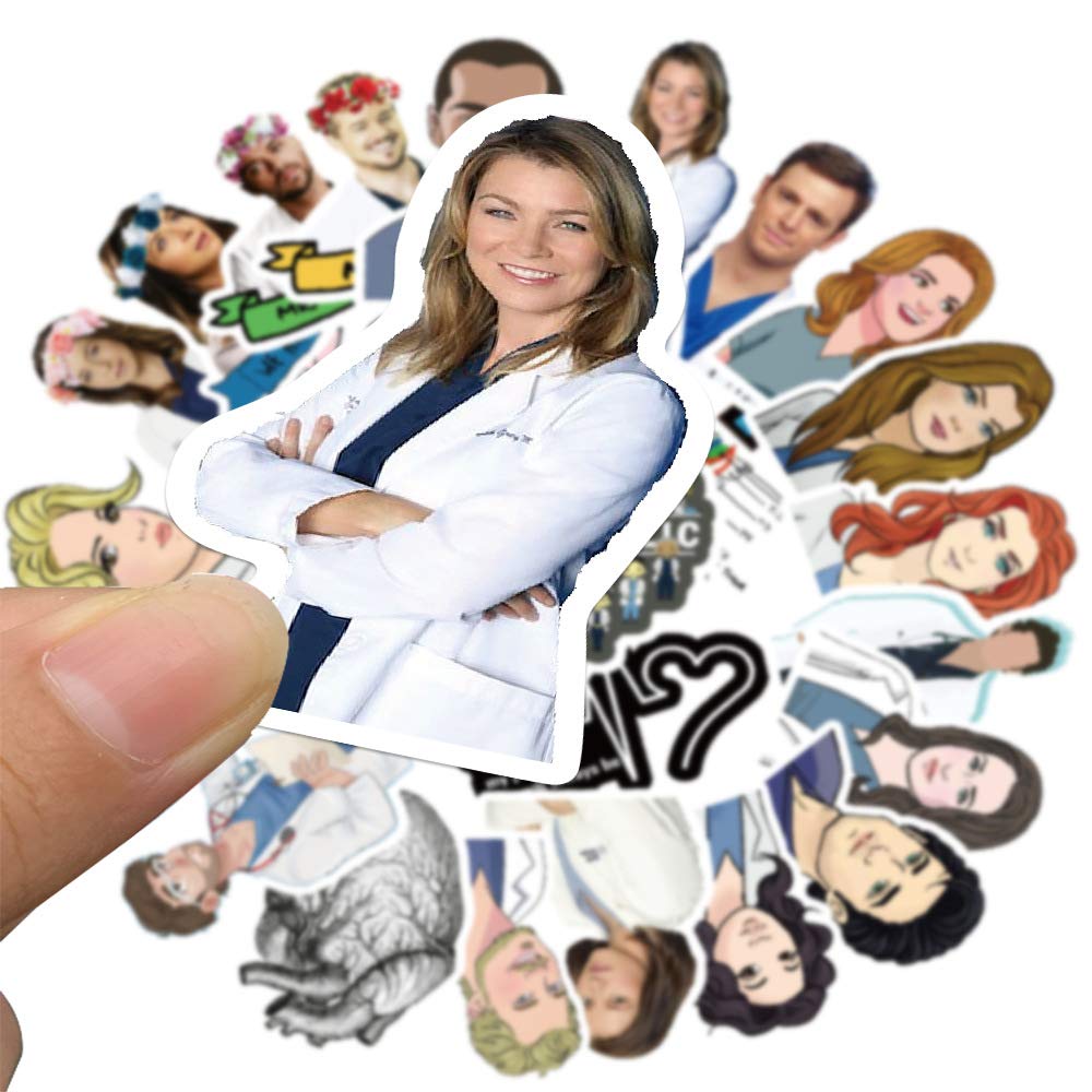 Aufkleber zur TV-Serie Grey's Anatomy – Lustiges 50er-Pack Aufkleber für Wasserflaschen, Thermosflaschen, Autos, Handys, Computer, Laptops – Niedliche, wasserfeste, ästhetische und trendige Aufkleber für Teenager und Mädchen