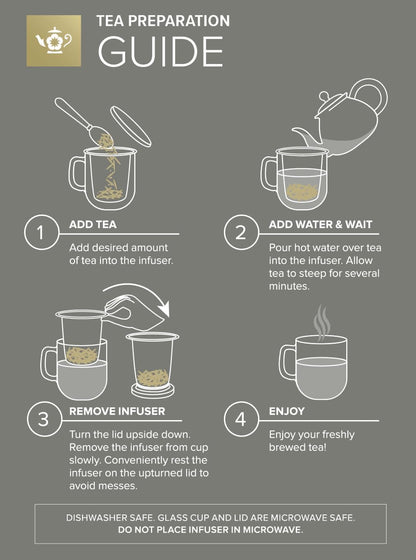 Teabloom Persönlicher Teebereiter – Isolierte, hitzebeständige Glastasse mit losem Tee-Sieb und Deckel/Untersetzer – Tea Connoisseur's Choice – Aufgussbecher aus Borosilikatglas (237 ml) 