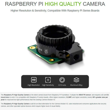 Raspberry Pi HQ Kameramodul mit Gehäuse für Raspberry Pi 4B/3B+/3B/2B/A+/Zero/W/Zero WH, 12,3 MP IMX477 Sensor, unterstützt C- und CS-Mount-Objektive, Alternative zum Raspberry Pi Kameramodul V2 (8 Artikel)