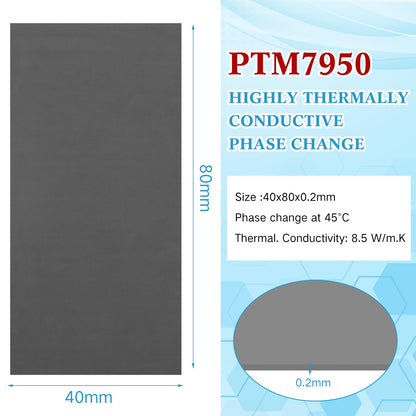 Nuanchu GPU-Wärmeleitpad PTM7950 Phasenwechsel-Wärmeleitpad 8,5 Watt pro Meter pro Kelvin Leitfähige Silikonpaste CPU-Paste für Laptop, Spielekonsole (40 x 80 x 0,2 mm)