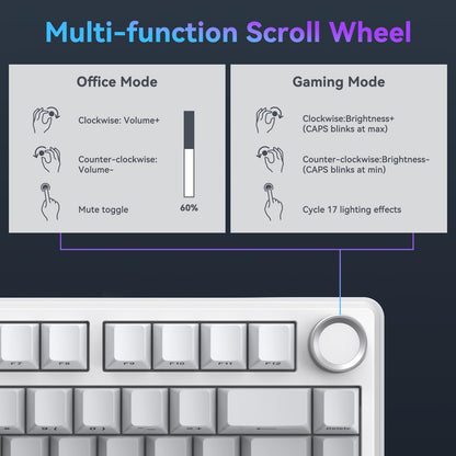 TECURS 75% Mechanische Tastatur für Gaming &amp; Büro, angenehmer Klang, Dichtungsmontage, Hot-Swap-fähige RGB-Hintergrundbeleuchtung, 81 Tasten für Laptop/PC/Mac, 2,4-GHz-/Bluetooth-/Kabelbetrieb, Farbverlauf Grau