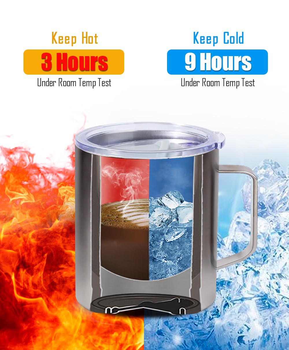 SUNWILL Travel Coffee Mug with Lid, Insulated Tumbler with Handle, 14 oz Stainless Steel Cup for Ice, Water, Tea, Rose Gold