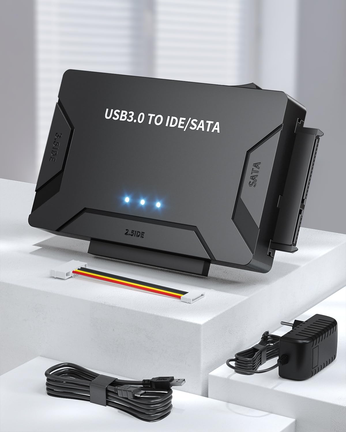 POSUGEAR USB 3.0 zu IDE/SATA Adapter, externer Festplattenleser, universeller 2,5"/3,5" HDD/SSD Konverter, 12V/2A Netzteil