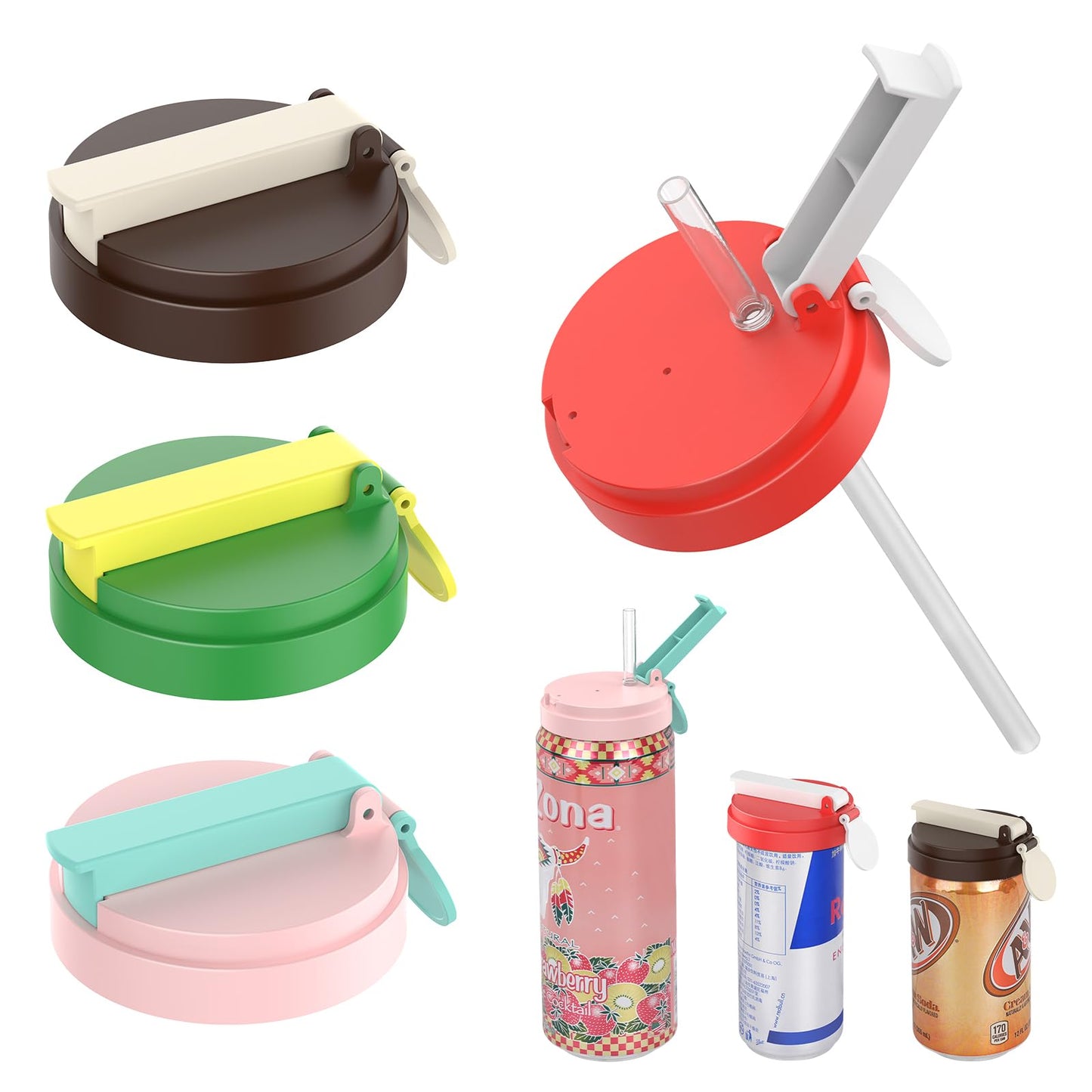 Dosendeckel mit Strohhalm, 4er-Pack, wiederverwendbar, BPA-frei, auslaufsicher und luftdicht, einfach zu verwenden, passend für Dosen der Größen S/M/L für Limonade, Bier, Saft und Sprudelwasser.