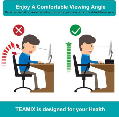 TEAMIX 20-Zoll-Monitorständer, schwarzer Desktop-Ständer für PC/TV/Laptop/Drucker, Monitorständer aus Holz mit Ablagefach, Computerständer mit Tastaturablage 