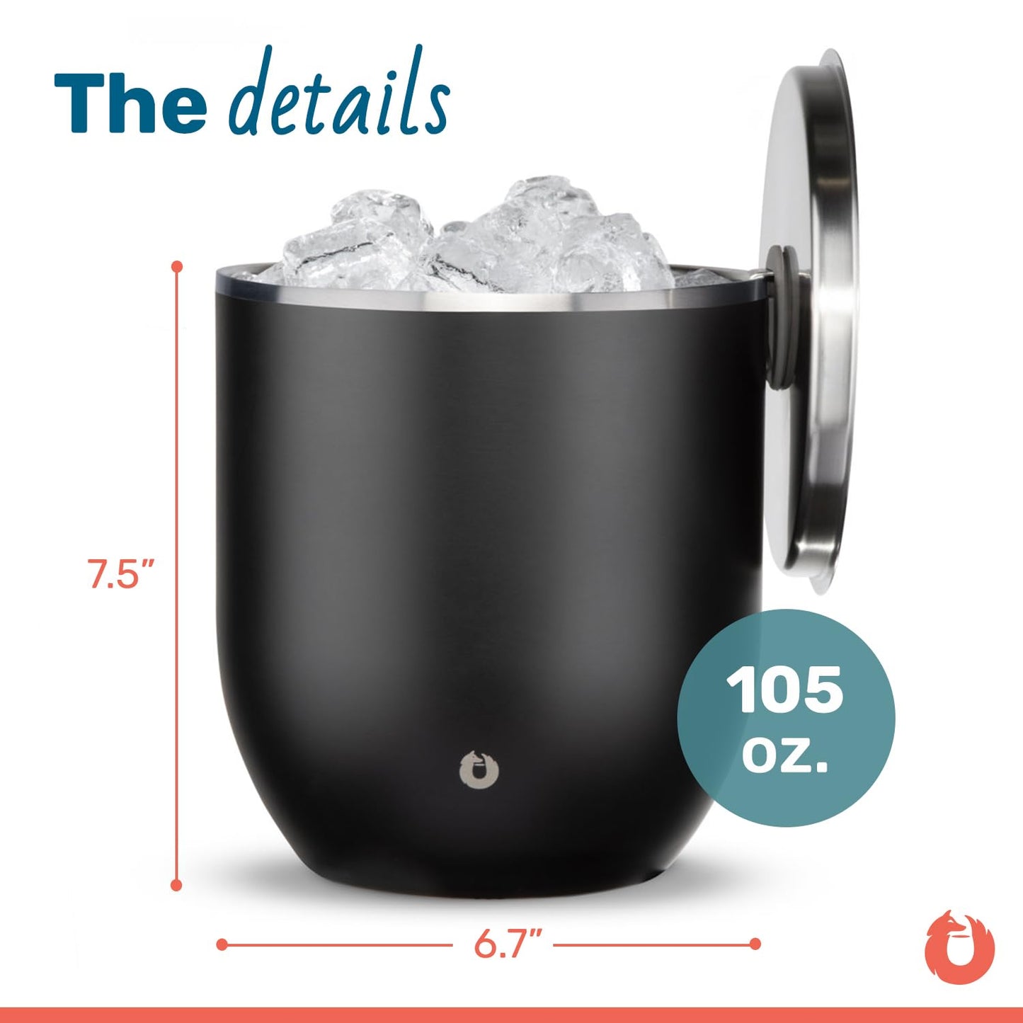 SNOWFOX Plus, Premium-Eiskübel aus vakuumisoliertem Edelstahl mit Deckel/Schaufel, Barzubehör, elegante Eiskübel für Partys, stilvolles Zubehör für die Gartenparty, 3 l, Mattschwarz