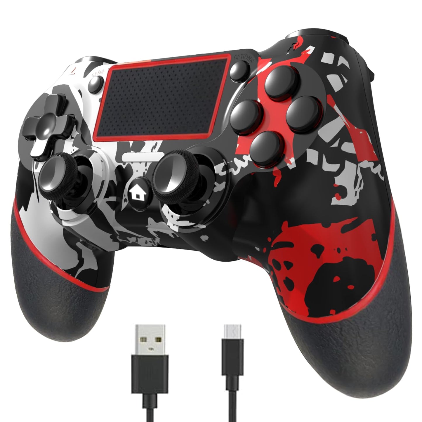 SZYUYU Wireless-Controller für PS4, kompatibel mit PS4/Slim/Pro/Windows-PC, Controller für PS4 mit 3,5-mm-Audioanschluss, Touchpad, Sechs-Achsen-Bewegungssteuerung, Ladekabel (Flammenweiß)