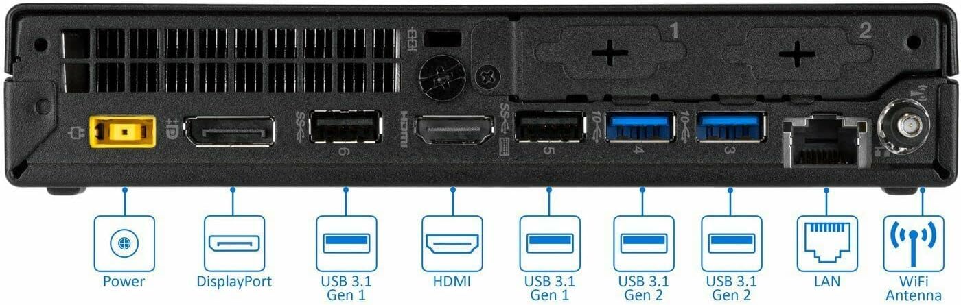 Lenovo ThinkCentre M920q Tiny Desktop, Intel 6-Core i5-8500T, 16 GB RAM, 256 GB NVMe SSD, HDMI, DisplayPort, WLAN, Bluetooth, kabellose Tastatur und Maus, Windows 11, schwarz (Generalüberholt) 