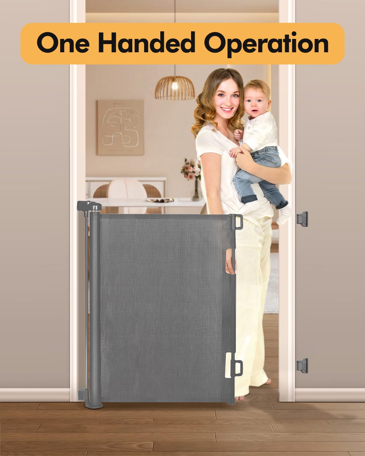 Einziehbares Babygitter für Treppen und Türen, 140 cm breit x 85 cm hoch, einfach zu installierendes Netz-Hundegitter für den Innen- und Außenbereich, Haustier- und Hundesicherheitsgitter für Flure (Grau)