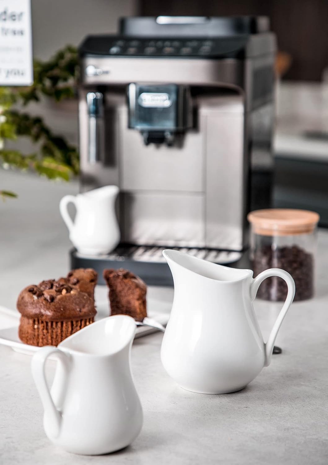 Nucookery Keramik-Milchkännchen-Set (2 Stück, je 120 ml), weiß, kleine Milchkännchen mit Griff für Soßen, Salate, Kaffee und Milch, mikrowellen- und gefriergeeignet, 2er-Set 