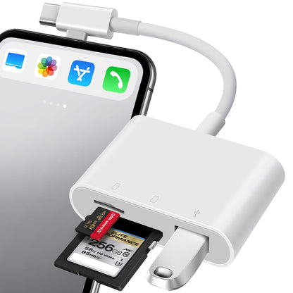 OPxjzws SD-Kartenleser für iPhone, SD-Kartenadapter mit Lightning- und USB-C-Dualanschlüssen, Plug &amp; Play, unterstützt microSD, SD und USB-A OTG, tragbarer Speicherkartenleser für Wildkameras, kompatibel mit iPhone, Mac, MacBook und iPad