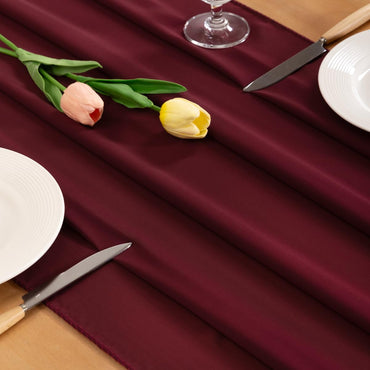 Socomi Tischläufer aus burgunderrotem Chiffon, Herbst-, Thanksgiving-, Boho- und rustikaler Stil, 3 m (29 x 120 Zoll), Hochzeitsläufer, transparent, Brautparty-Dekoration