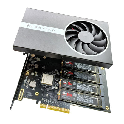 Quad PCIe4.0 NVMe M.2 SSD-Adapterkarte – PCI Express 4.0 x8-Karte unterstützt 4x M.2 NGFF PCIe NVMe SSDs für Mac &amp; PC (IX8024-Switch) – Unterstützt Mainboards ohne Bifurkation (3005K)