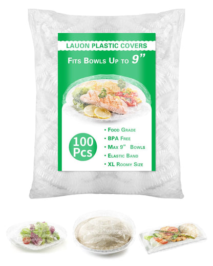 Kunststoff-Schüsselabdeckungen für Sauerteigbrot, mittelgroß, elastisch, Einweg-Lebensmittelfolie, passend für 23 cm Schüsseln, Duschhauben für Gärkörbe, Kunststoff-Lebensmittelabdeckungen, 100 Stück