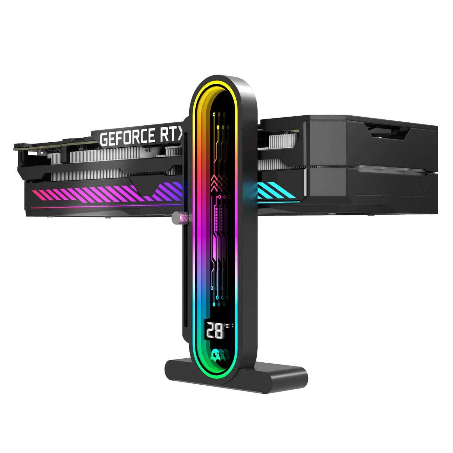 TGDGAMER ARGB GPU-Halterung mit Temperaturanzeige (Gehäusetemperatur), 5V 3-Pin Universal-GPU-Halterung, Grafikkartenhalterung mit Höhenverstellung, DY7-Schwarz