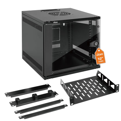 Tecmojo 6U 10-Zoll-Rack, Wandmontage-Netzwerkschrank-Set, 12,3 B x 13 T x 11,8 H Zoll – Tragfähigkeit 50 kg, Schwarzes 10-Zoll-Wandgehäuse-Server-Rack-Set