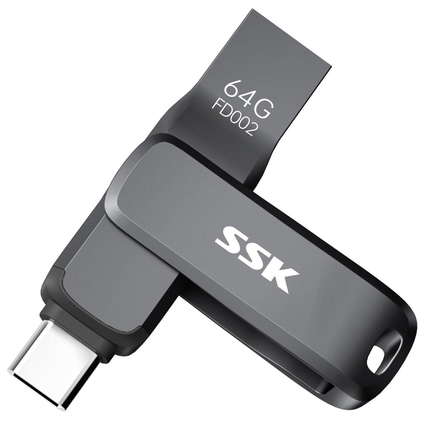 SSK USB 3.2 Flash-Laufwerk 64 GB, bis zu 200 MB/s Lesegeschwindigkeit, USB-C-Speicherstick, Dual-USB-C-Stick mit USB Typ-C- und USB-A-Anschluss, robuster schwarzer Metall-Stick für Smartphones, Tablets, Macs, Laptops, Auto und Fernseher