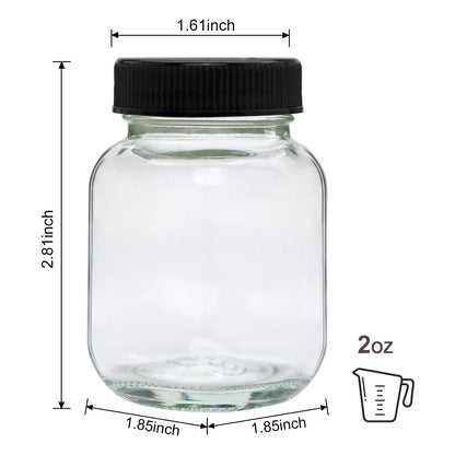 QAPPDA 2oz Mason Jars Set mit 48 Gläsern, Gewürzgläser aus Glas mit schwarzen Deckeln, kleine Mason-Saftflaschen für Ingwer-Shots, Honig, Marmelade, Gastgeschenke