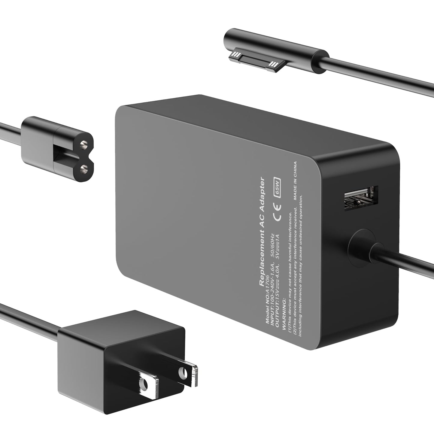 [Verbesserte Version] Surface Pro Ladegerät 65W für Surface Pro 3/4/5/6/7/8/9/X Netzteiladapter, kompatibel mit Microsoft Surface Book Laptop/Tablet, funktioniert mit 65W, 44W, 36W und 24W (3 m Kabel)