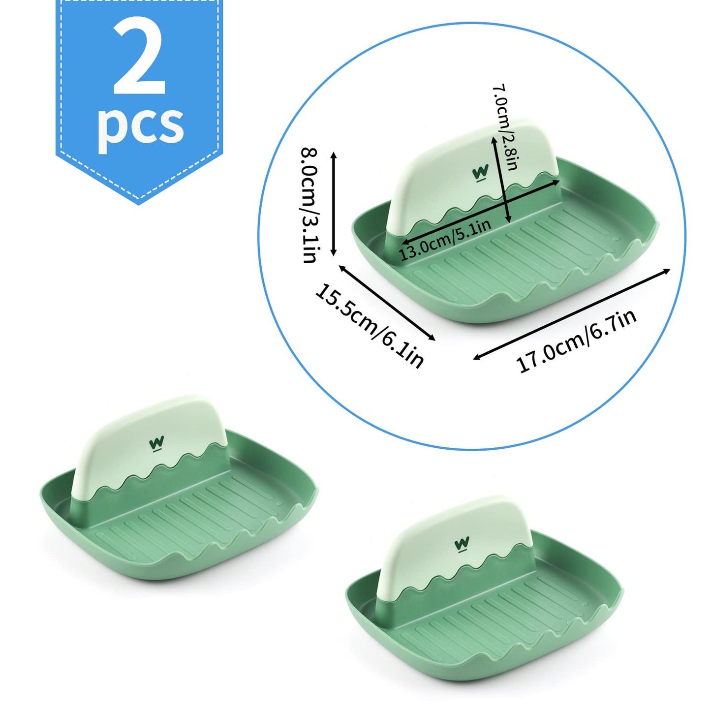 Löffel- und Deckelablage – 2er-Pack Löffelablage mit Deckelhalter, saubere und tropffreie Löffelablage für Herdplatten, hitzebeständige Utensilienablage für Löffel, Topfdeckel, Pfannenwender, Küchenutensilien, Gabeln (Grün)