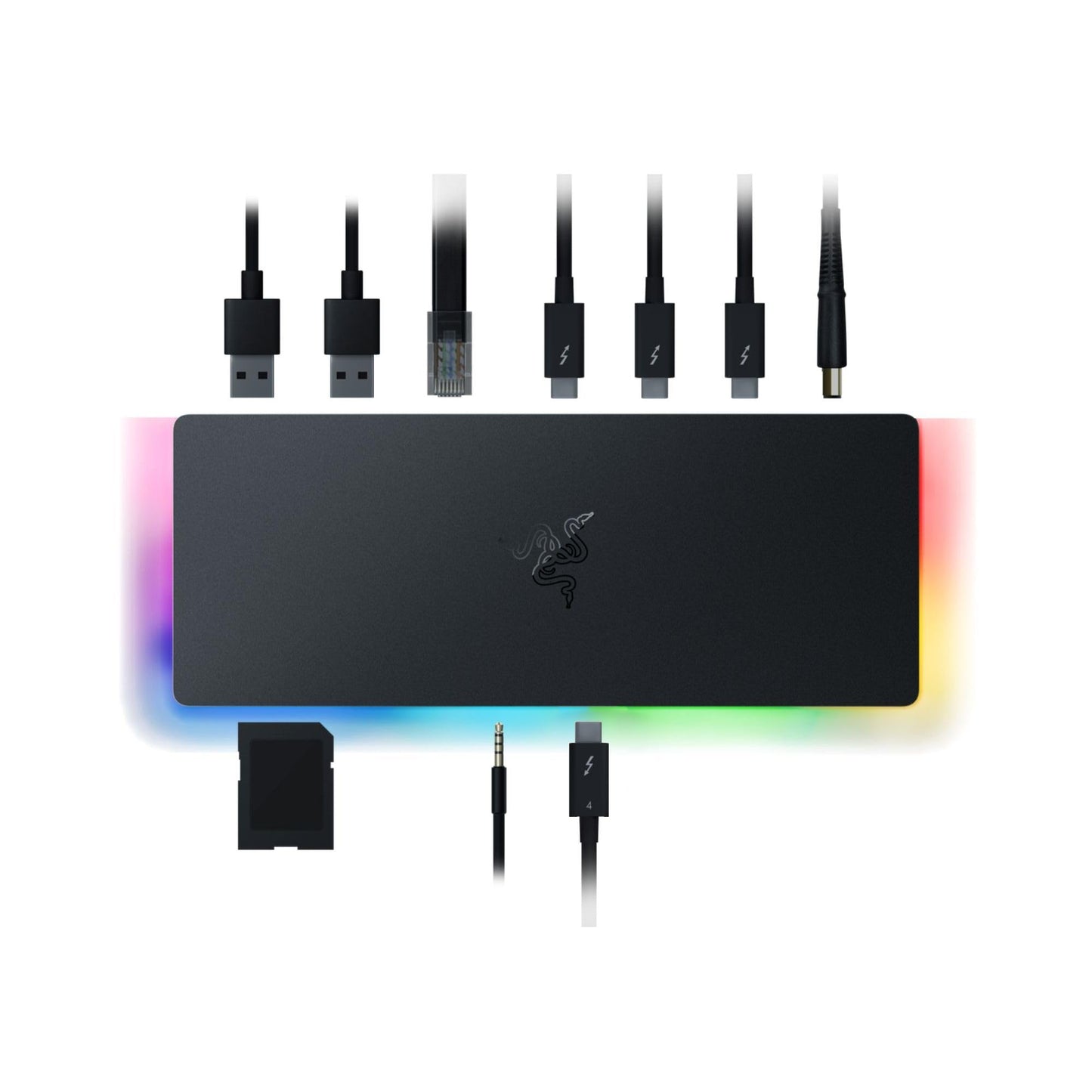 Razer Thunderbolt 4 Dock: 10 Anschlüsse in 1 – Dual-4K- oder Single-8K-Videoausgang – USB-A- und USB-C-Hub, 2,5-GbE-Thunderbolt-3-Anschluss, kompatibel mit Mac und PC – Thunderbolt-4-zertifiziert – Passthrough-Ladefunktion – Chroma