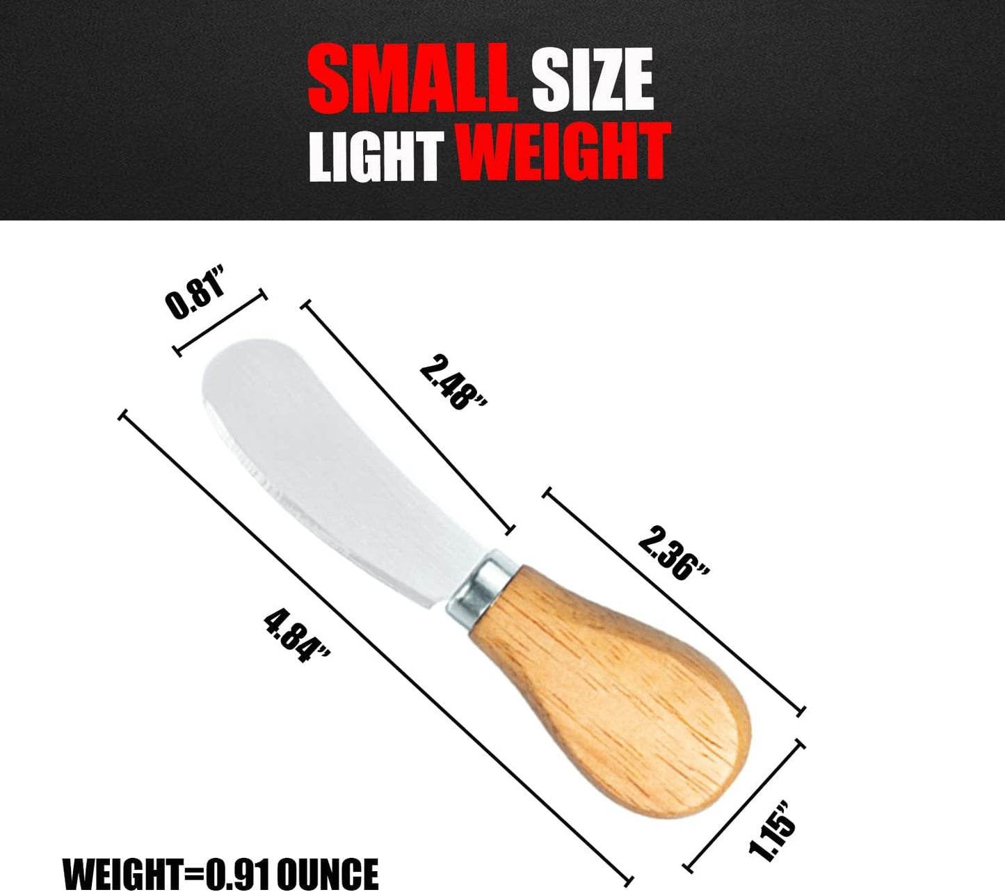 Kleines Frischkäse-Streichmesser-Set, 12,7 cm, aus Holz, Edelstahl, Buttermesser zum Streichen von Cocktails, Saucen, Dips, Vorspeisen, Marmelade, Gebäck, Sandwiches, Toast, Bagels, Wurst- und Käseplatten, Servierzubehör für Partys 
