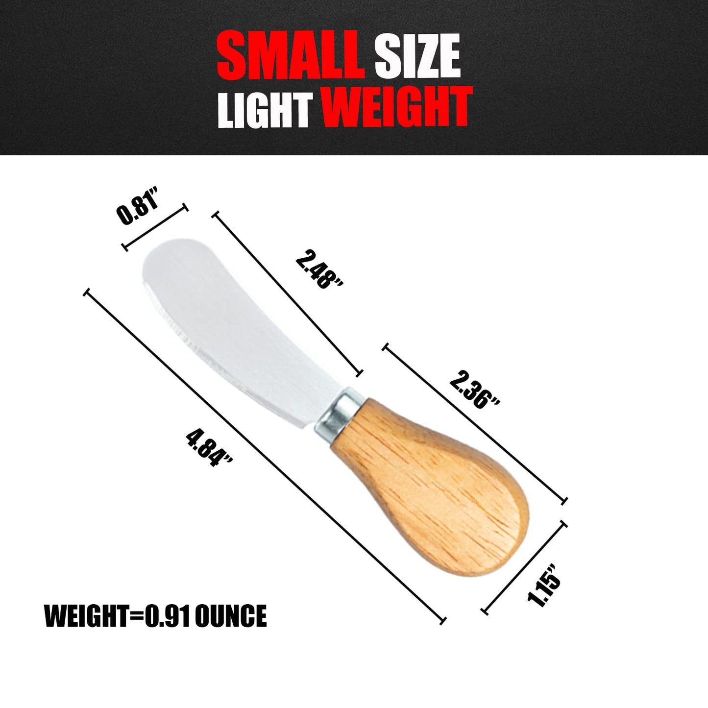 Kleines Frischkäse-Streichmesser-Set, 12,7 cm, aus Holz, Edelstahl, Buttermesser zum Streichen von Cocktails, Saucen, Dips, Vorspeisen, Marmelade, Gebäck, Sandwiches, Toast, Bagels, Wurst- und Käseplatten, Servierzubehör für Partys