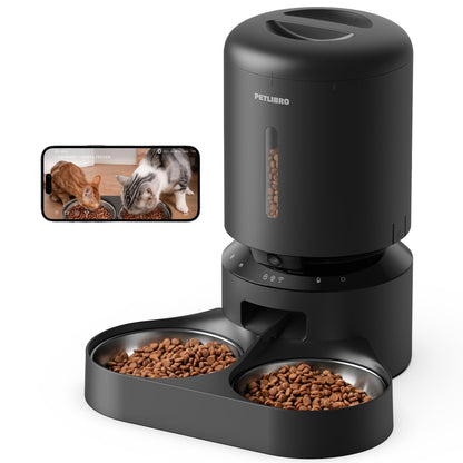 PETLIBRO Automatic Cat Feeder with Camera for Two Cats, 1080P HD Video with Night Vision, 5G WiFi Pet Feeder with 2-Way Audio for Cat & Dog, Low Food & Motion & Sound Alerts, Dual Tray, Black 5L