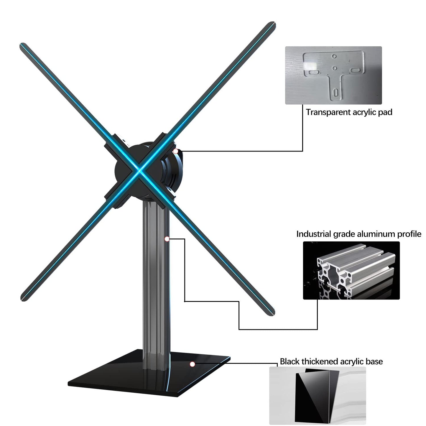 Missyou 3DHologramVentilator-Tischständer mit Sockel aus gehärtetem Glas und Rahmen aus Aluminiumlegierung, geeignet für Ventilatoren bis 27,5 Zoll (Tischständer (Höhe 15 Zoll))