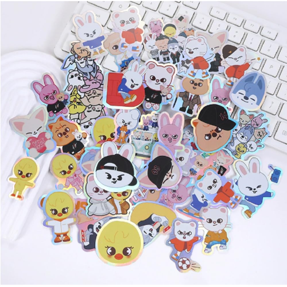 Stray-Kids Aufkleber Cartoon Laptop Aufkleber Ideal für Skateboard Auto Fahrrad Tür Snowboard Wasserdicht Schultaschen (100 Stück - Schwarz)