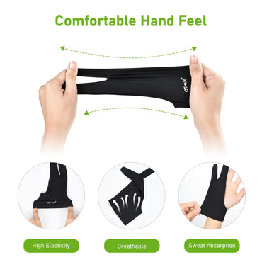 OTraki Zeichenhandschuhe, 4er-Pack, Künstlerhandschuhe für digitale Kunst, Einheitsgröße, mit zwei Fingern, für Grafiktablett, rechte Hand, geeignet für Rechts- und Linkshänder, 7,5 x 20 cm