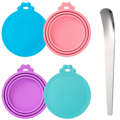 SLSON Universal-Silikondeckel für Katzen- und Hundefutterdosen mit Löffel, passend für 3 Standard-Dosen (4 Stück)