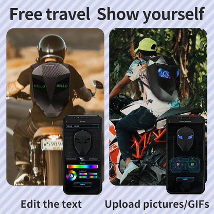 Crelander LED Knight Backpack, 19inch App Control Motorcycle Backpack with DIY Programmable Full Color Screen Waterproof Large Capacity Hard Shell Helmet Bag DIY Pixel Art Animation Laptop Daypack