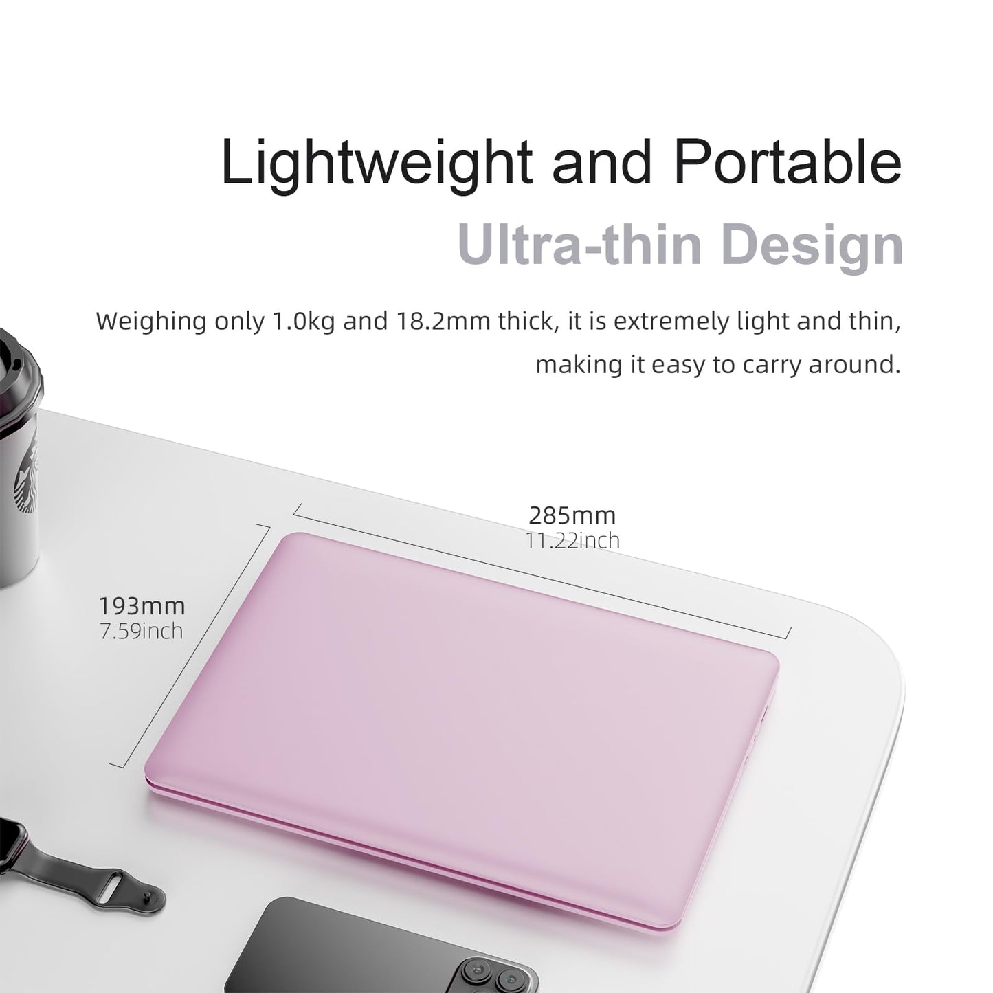 PONKLOIE Laptop-Computer, Windows 11 Pro für Business &amp; Studenten, 8 GB RAM, 256 GB ROM, 11,6", N4000 Prozessor, 6 Anschlüsse, HDMI, Bluetooth 5 &amp; Wi-Fi 5, Leichtes Mini-Notebook für Büro &amp; Studium (Pink)