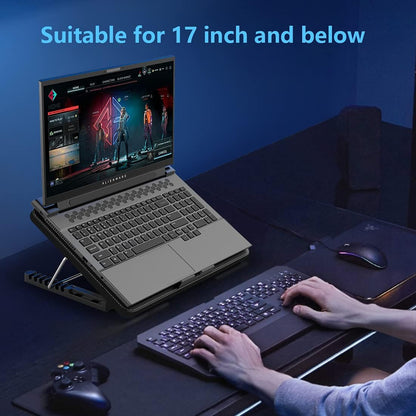 LIANGSTAR Laptop-Kühlpad, Laptop-Kühler mit 6 leisen Lüftern für 12-17 Zoll Notebooks, Gaming-Lüfter, stabiler Ständer, 7-fach höhen- und windgeschwindigkeitsverstellbar, 2 USB-Anschlüsse und Handyhalterung (Schwarz) 