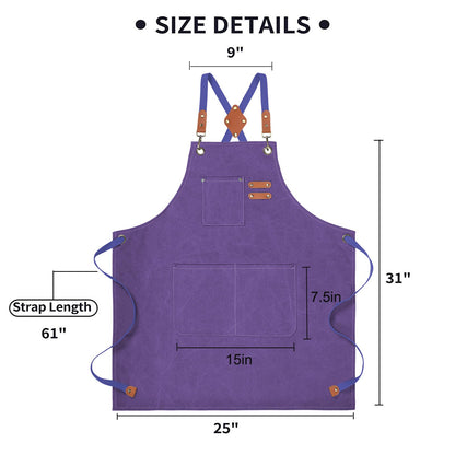 ZOMAO Kochschürze, Baumwoll-Canvas-Schürze mit gekreuztem Rückenteil und Taschen für Damen und Herren, verstellbare Träger und große Taschen, Küchenschürze zum Kochen und Backen 