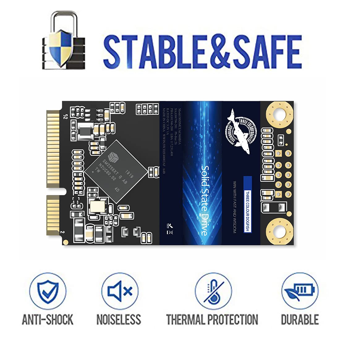 Dogfish interne SSD mSATA 512GB, Hochleistungsfestplatte für Desktop-PCs und Laptops, SATA III 6Gb/s. Enthält SSDs mit 16GB, 32GB, 60GB, 64GB, 120GB, 128GB, 240GB, 250GB, 480GB und 500GB (512GB MSATA).