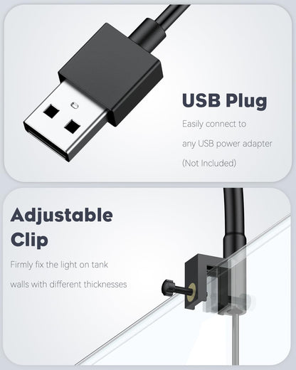 Pawfly 6 W LED-Aquarienleuchte für 1 bis 5 Gallonen Aquarien, Clip-On-Aquarienleuchte, USB-betriebene Aquariumlampe mit Vollspektrum, dimmbare weiße, blaue, rote und grüne Lichter mit Timer (Adapter nicht im Lieferumfang enthalten)